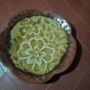 Floral Ceramic Decorative Plate Vtg